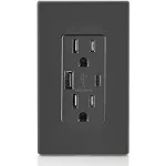 Leviton Decora USB Charger 15A Receptacle 5.1A Type A/Type-C, Black