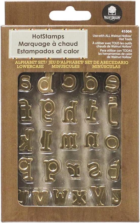 Walnut Hollow HotStamp Lowercase Alphabet Set for Branding and Personalization of Wood, Leather, and Other Surfaces, Various Brass Letter Sizes, 26