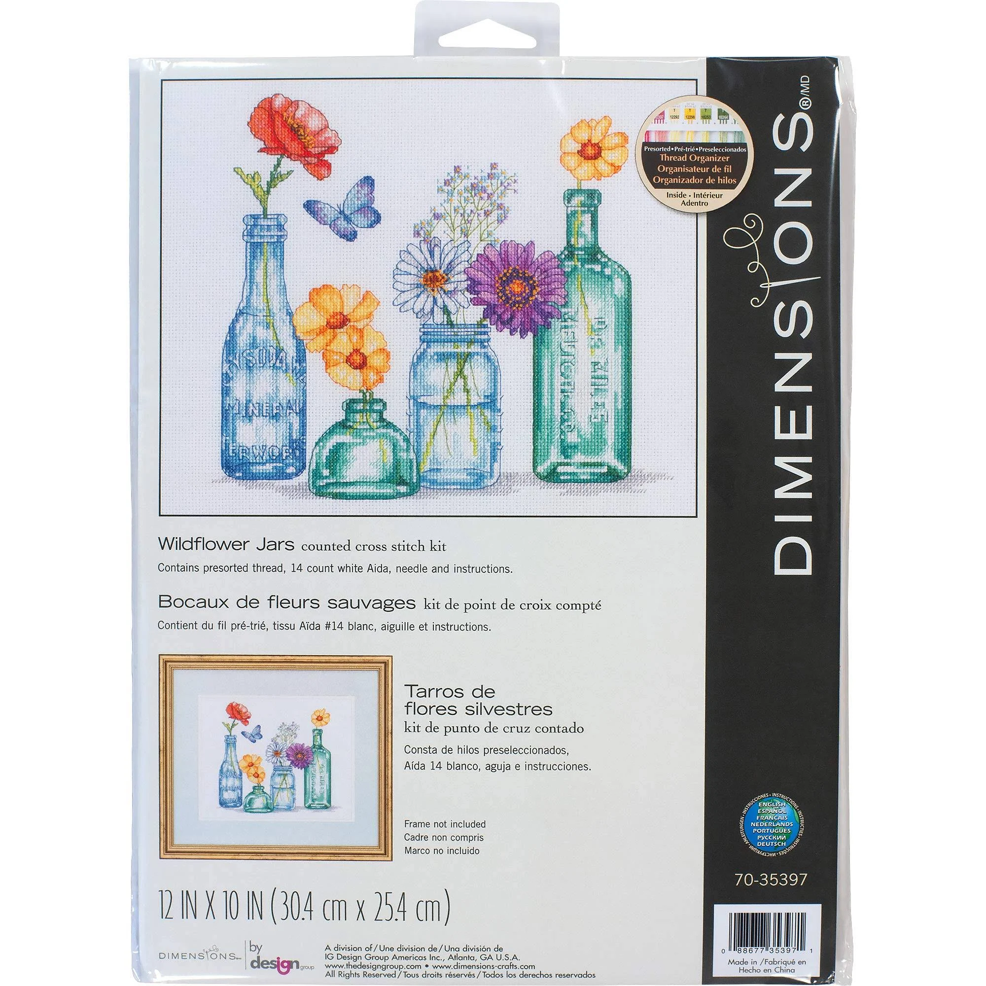 Dimensions Wildflower Jars Counted Cross Stitch Kit - 12in x 10in