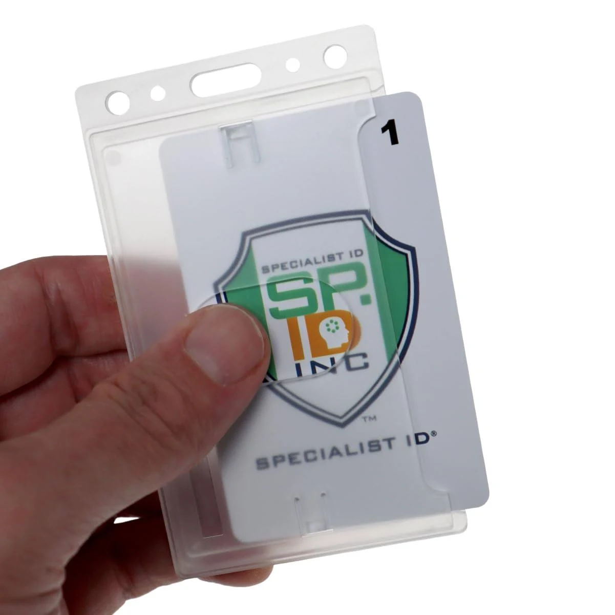 Specialist ID SPID-0065 Hard Plastic Badge Holder - Frosted Vertical Rigid Plastic I'd Card Dispenser - Clear