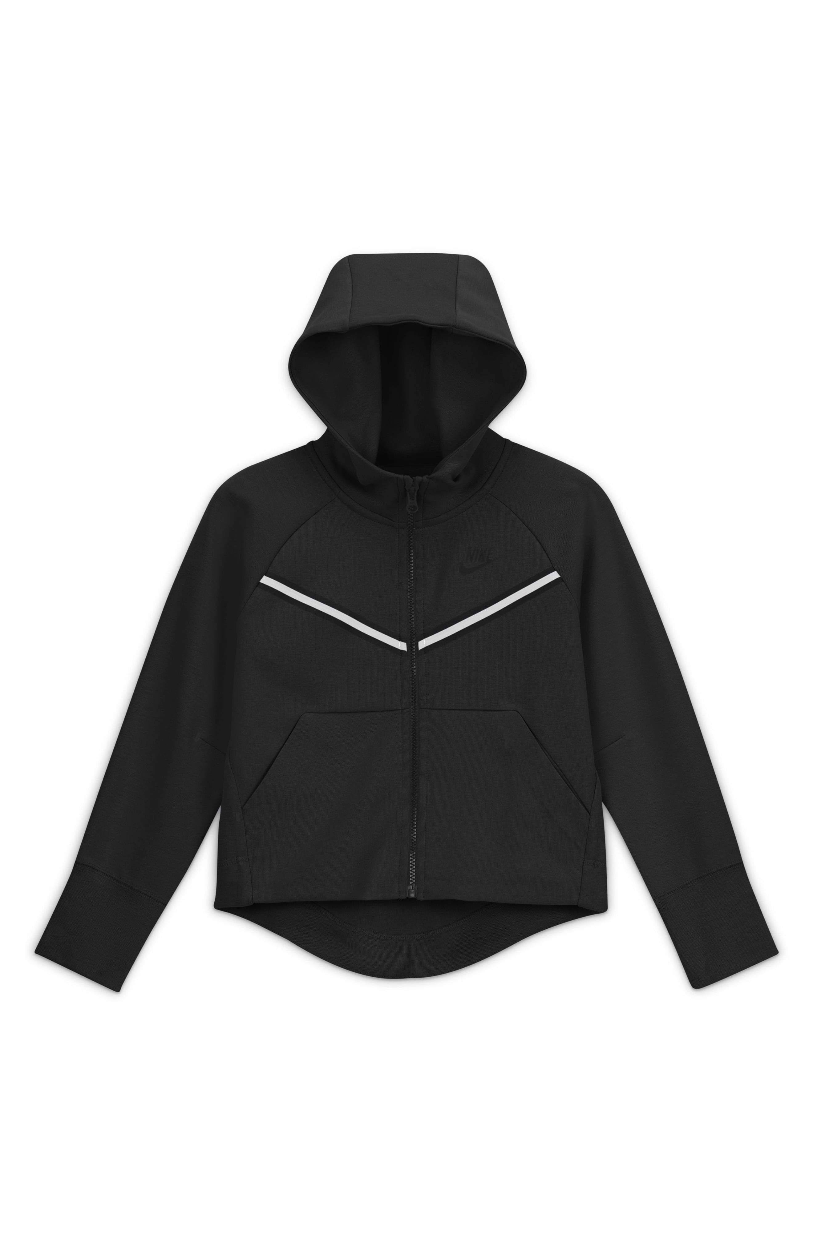 Nike Girls NSW Tech Fleece Full-Zip Hoodie - Black/White Size Xs