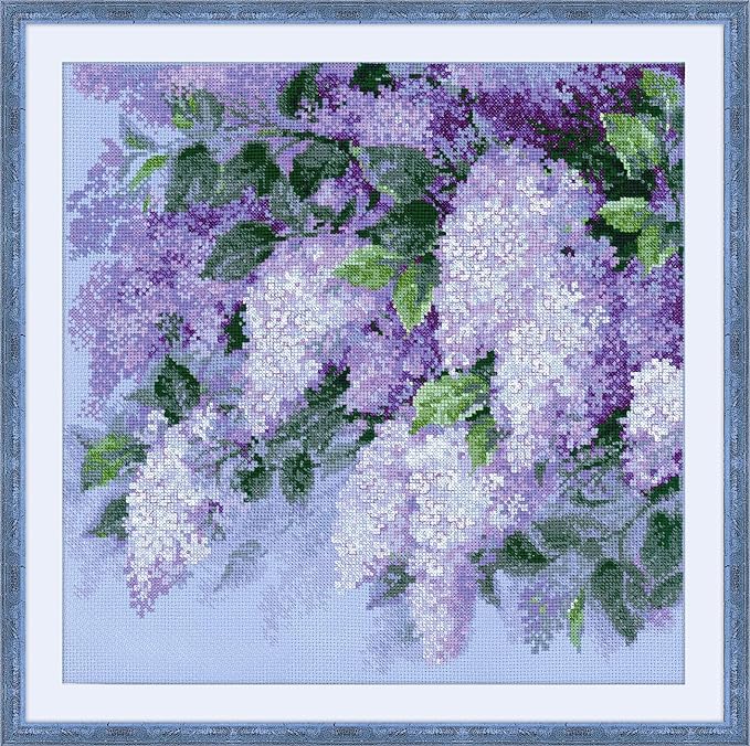 RIOLIS - Lilacs After The Rain 1533, Cross Stitch Kits 17¾"x17¾, Cross Stitch Kits for Adults, Counted Cross Stitch Kits, Embroidery Kit for Beginners & Advanced, Floral Crossstitching Kits