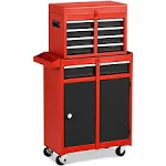 2-in-1 Tool Chest & Cabinet with 5 Sliding Drawers-Black & Red