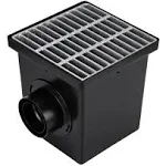 Square Catch Basin Drain Kit with 2-Opening Catch Basin, Black Plastic Grate, 2 