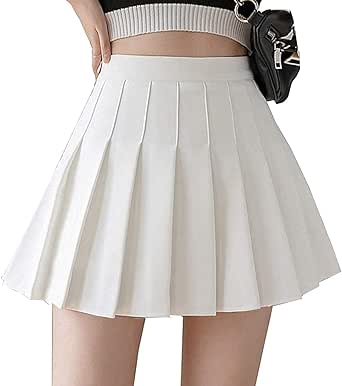 Girls Women High Waisted Pleated Skirt Plain Plaid A-line Mini Skirt Skater Tennis School Uniform Skirts Lining Shorts