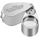 40x Full Metal Illuminated Jewelry Loop Magnifier,XYK Pocket Folding Magnifying Glass Jewelers Eye Loupe with LED and UV Light(LED Currency Detecting/