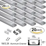 20-Pack 3.3ft/1Meter U Shape LED Aluminum Channel System with Milky Cover End...