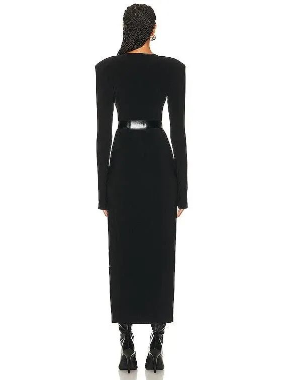 Norma Kamali Shoulder Pad Side Slit Gown - Black / Size S