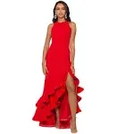 Plus Size High-low Ruffled-hem Gown In Red