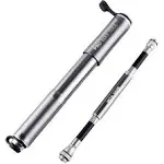 PRO BIKE TOOL Mini Bike Pump with Gauge Fits Presta & Schrader (Titanium)