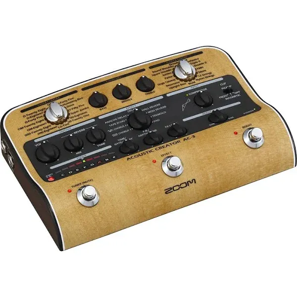 Zoom AC-3 Acoustic Creator, Acoustic DI with Tone Restoration, Acoustic Modeling, 9 effects, Compression, Tuner, Reverb, EQ, and Anti-Feedback