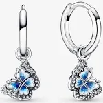 Pandora Women's Butterfly Hoop Earrings, Blue