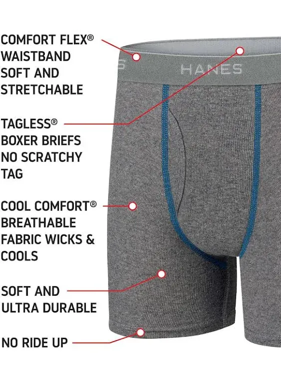 Hanes Boys Comfort Flex Tagless Boxer Briefs, 10 Pack, Sizes S-xl, Boy's, Size: 2XL (20), Blue