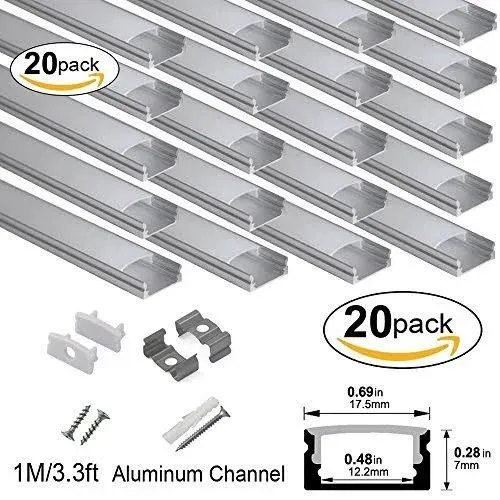 Hunhun 20-Pack 3.3ft/1Meter U Shape LED Aluminum Channel System with Milky Cover