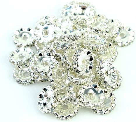 RUBYCA 100pcs 12mm Wavy Rondelle Spacer Beads Silver Tone White Clear Czech Crystal for Bracelet Necklace Jewelry Making