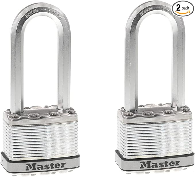 Master Lock M5XTLJ Magnum Heavy Duty Outdoor Padlock with Key, 2 Pack Keyed-Alike,Silver