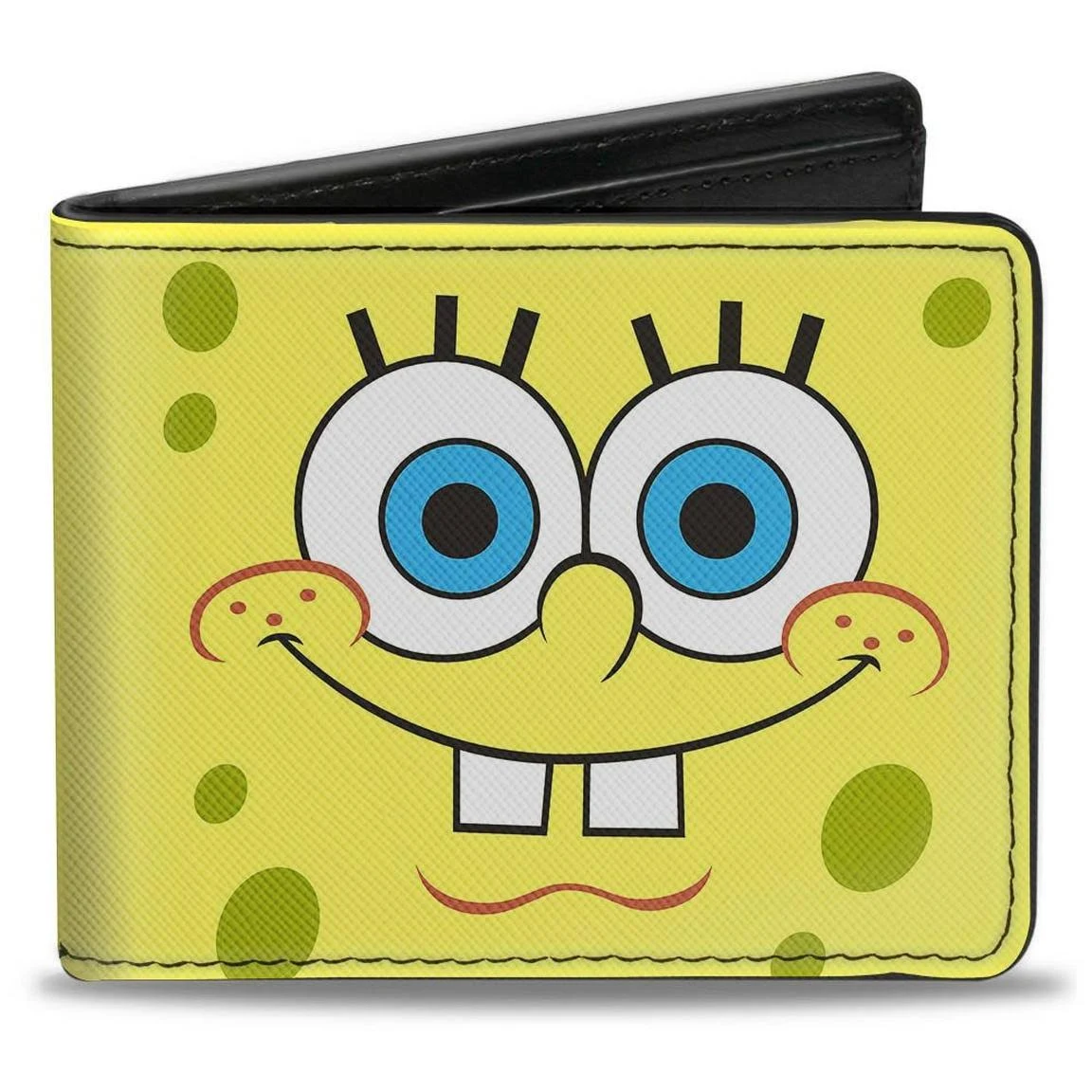 SpongeBob Squarepants Men's Buckle-Down PU Bifold Wallet-Spongebob Face Close-UP Yellows, Multicolor, 4.0" x 3.5"