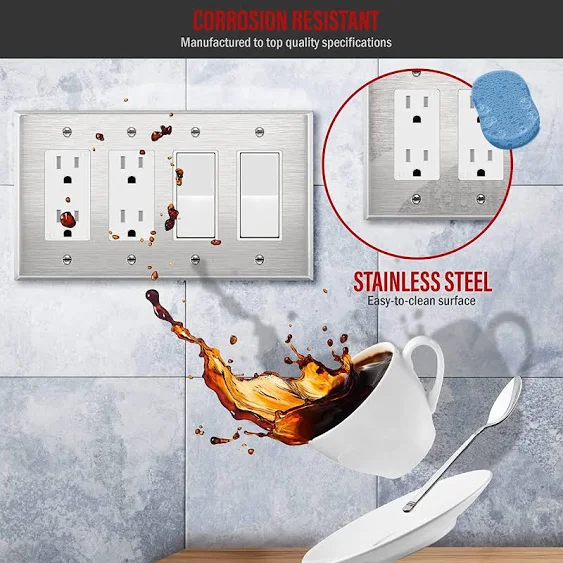 Enerlites Triple Decorator Switch Metal Wall Plate, Stainless Steel Outlet Cover ...