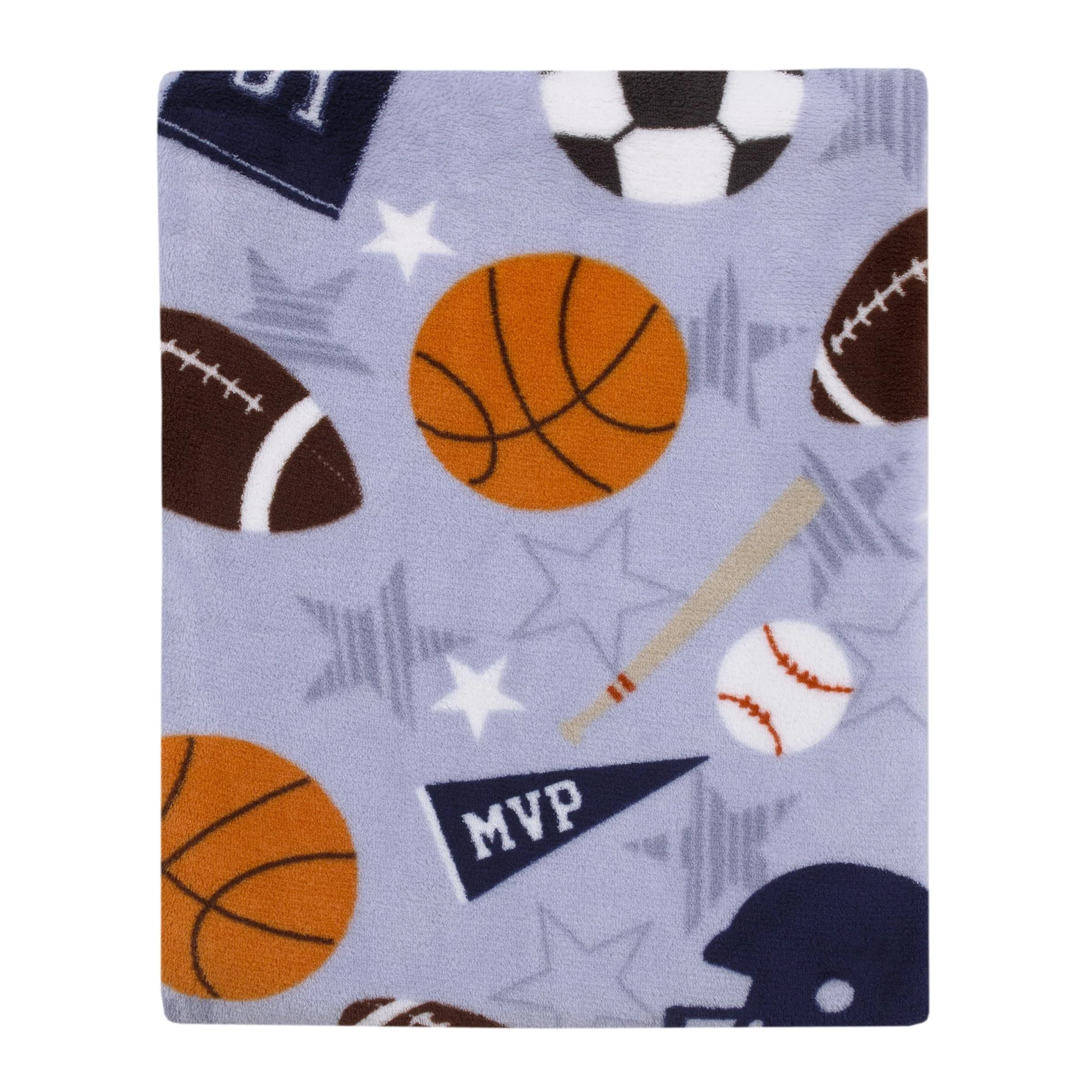 Everything Kids Sports Gray, Navy, Orange, and Brown Super Soft Toddler Blanket