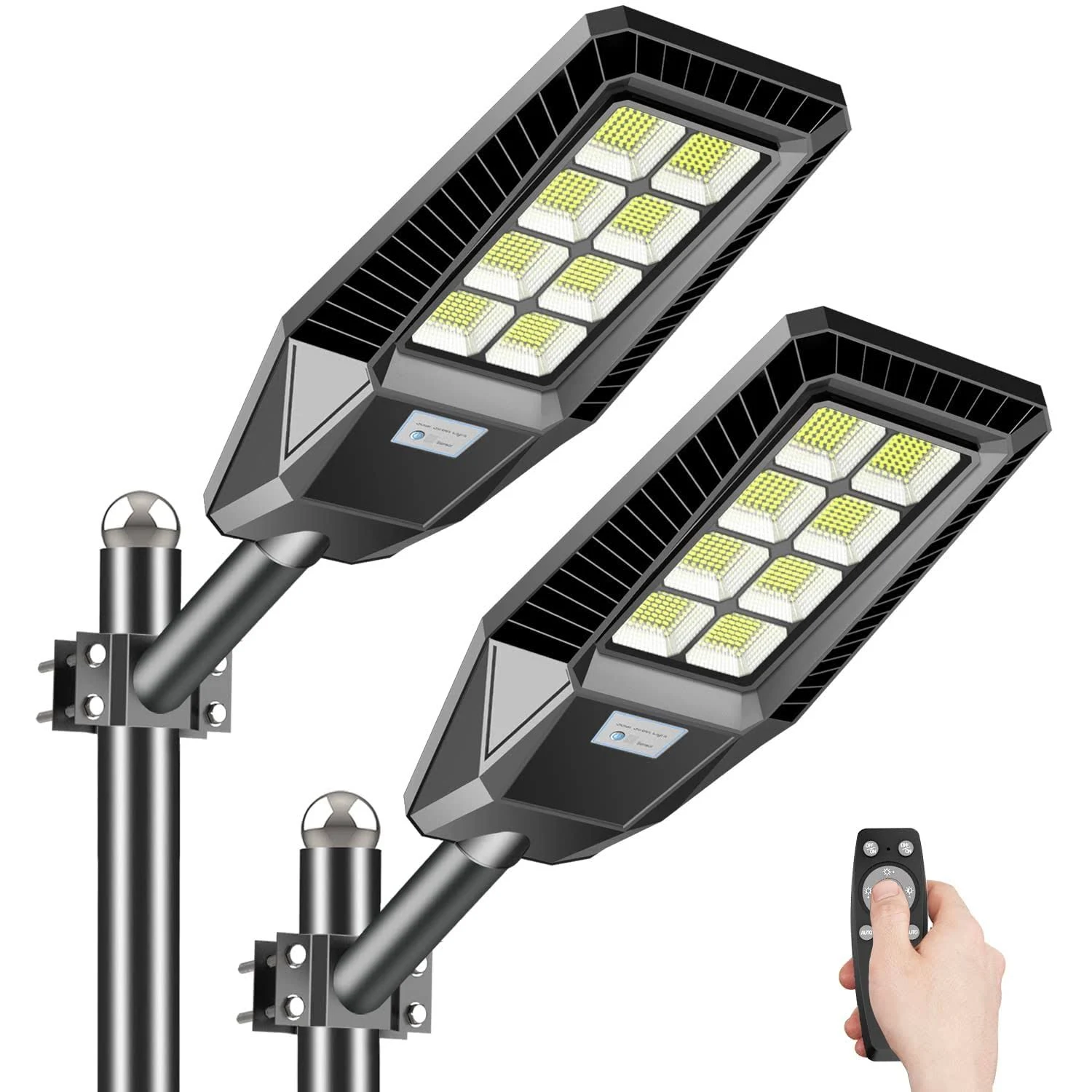 AKOFUN 2 Pack 1600W Solar Street Light 120000 Lumens Dusk to Dawn Solar Outdo...