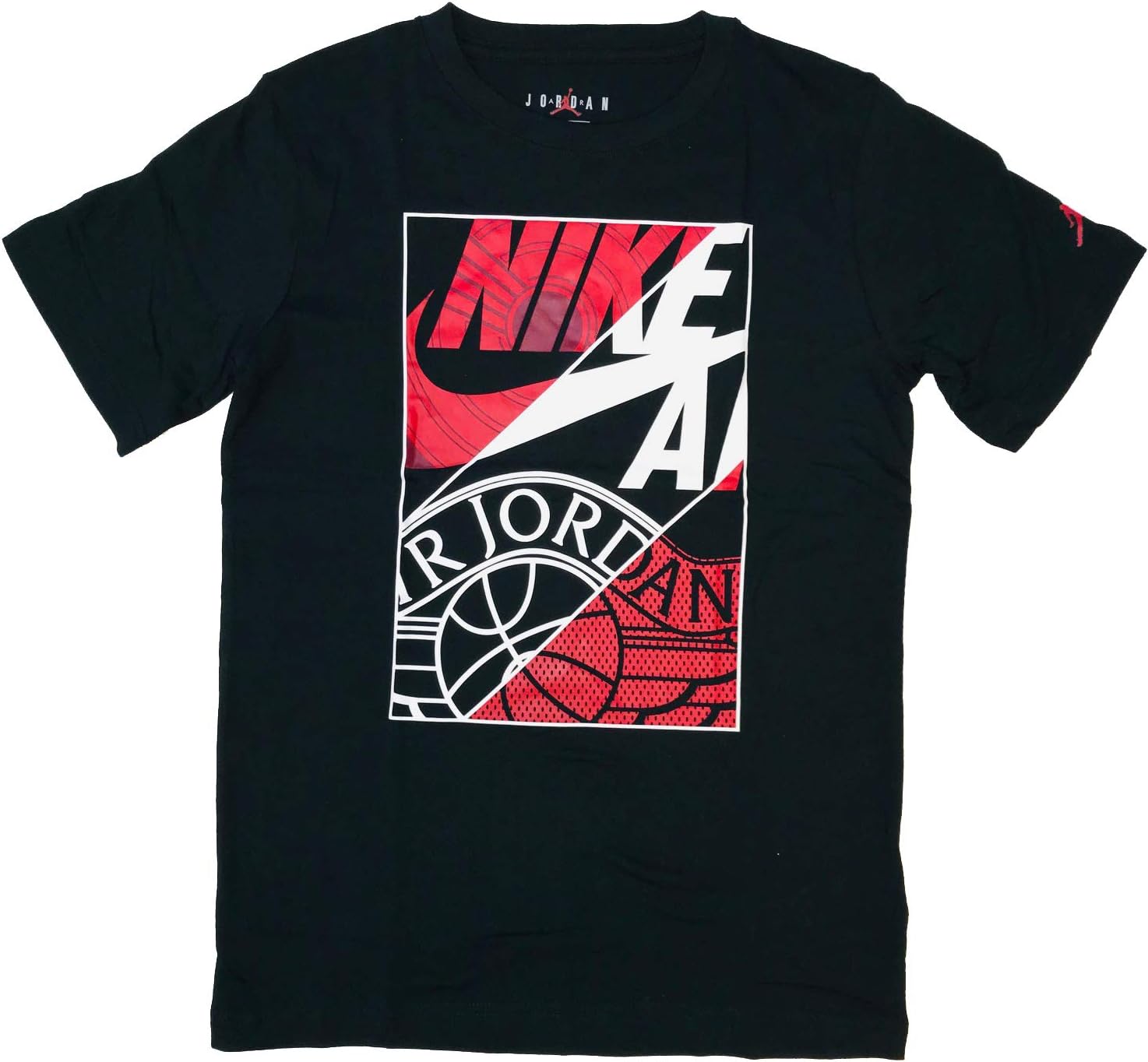 Jordan Boys Bred Box T-Shirt - Black/Gym Red/White Size M