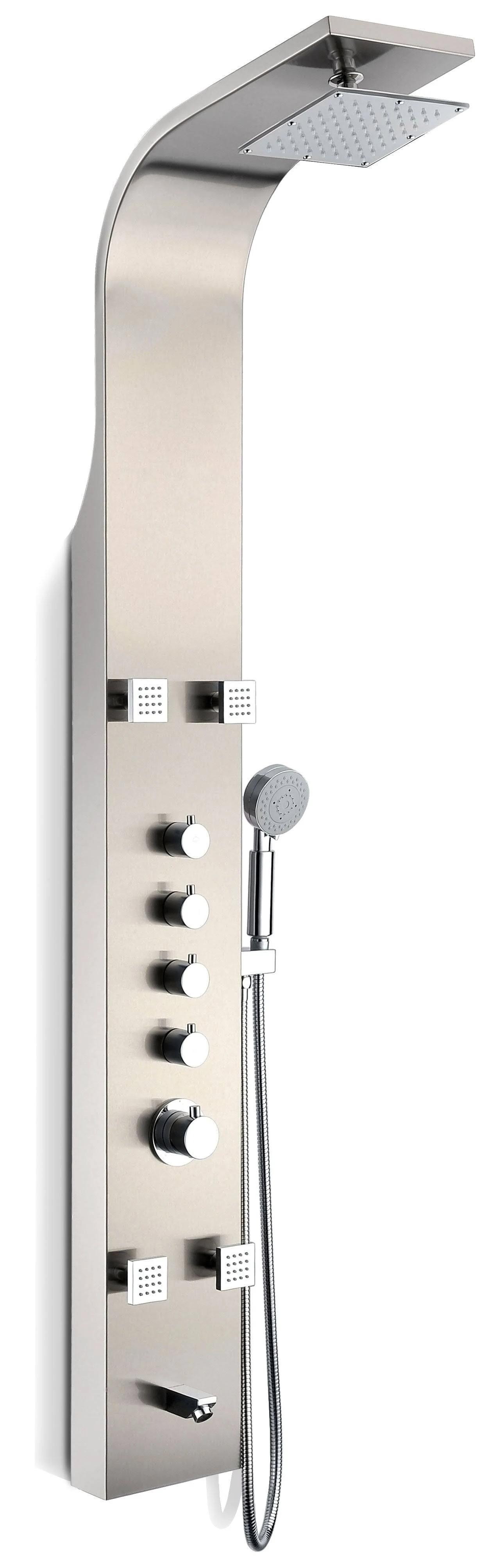 Anzzi SP-AZ022 Echo 63.5 in. 4-Jetted Full Body Shower Panel with Heavy Rain Shower and Spray Wand in Brushed Stainless Steel