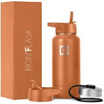 Iron Flask Sports Water Bottle,  3 Lids (Straw Lid), Leak Proof, 32oz Black