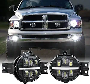 BICYACO LED Fog Light with DRL Compatible with Dodge Ram 1500 2002-2008 Dodge Ram 2500/3500 Pickup Truck 2003 2004 2005 2006 2007 2008 2009-1 Pair (Black)