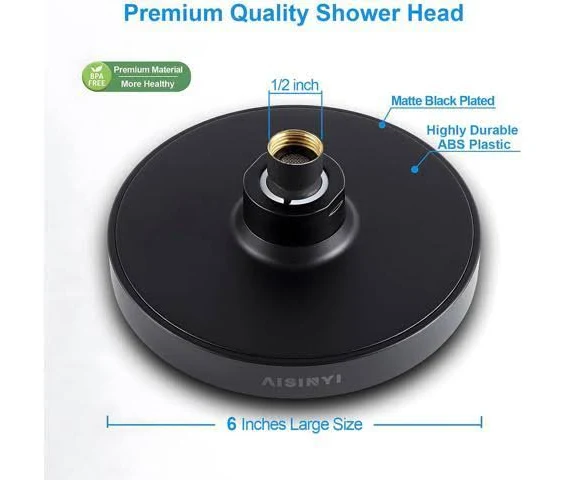 High Pressure Rainfall Shower Head, 6 Inches Luxury Modern Showerhead with Perfect Adjustable Replacement, Removable Restrictor, Easy Installation for Your Bathroom Shower Heads (Matte Black)