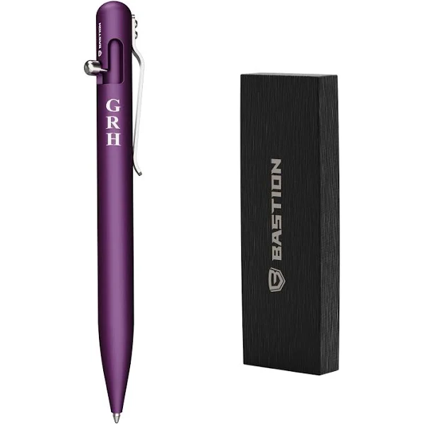 BASTION® Luxury Bolt Action Pen, Personalized Pen with Laser Engraved Name Initials (up to 6 characters), Lightweight EDC Pen with Fine Tip - Purple