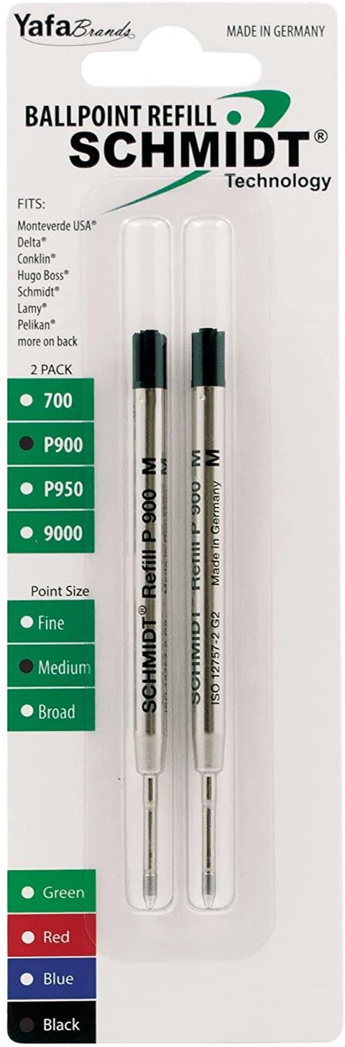 Schmidt Standard P900 Ballpoint Pen Refill - Metal Tube - 2 Pack Black / Medium