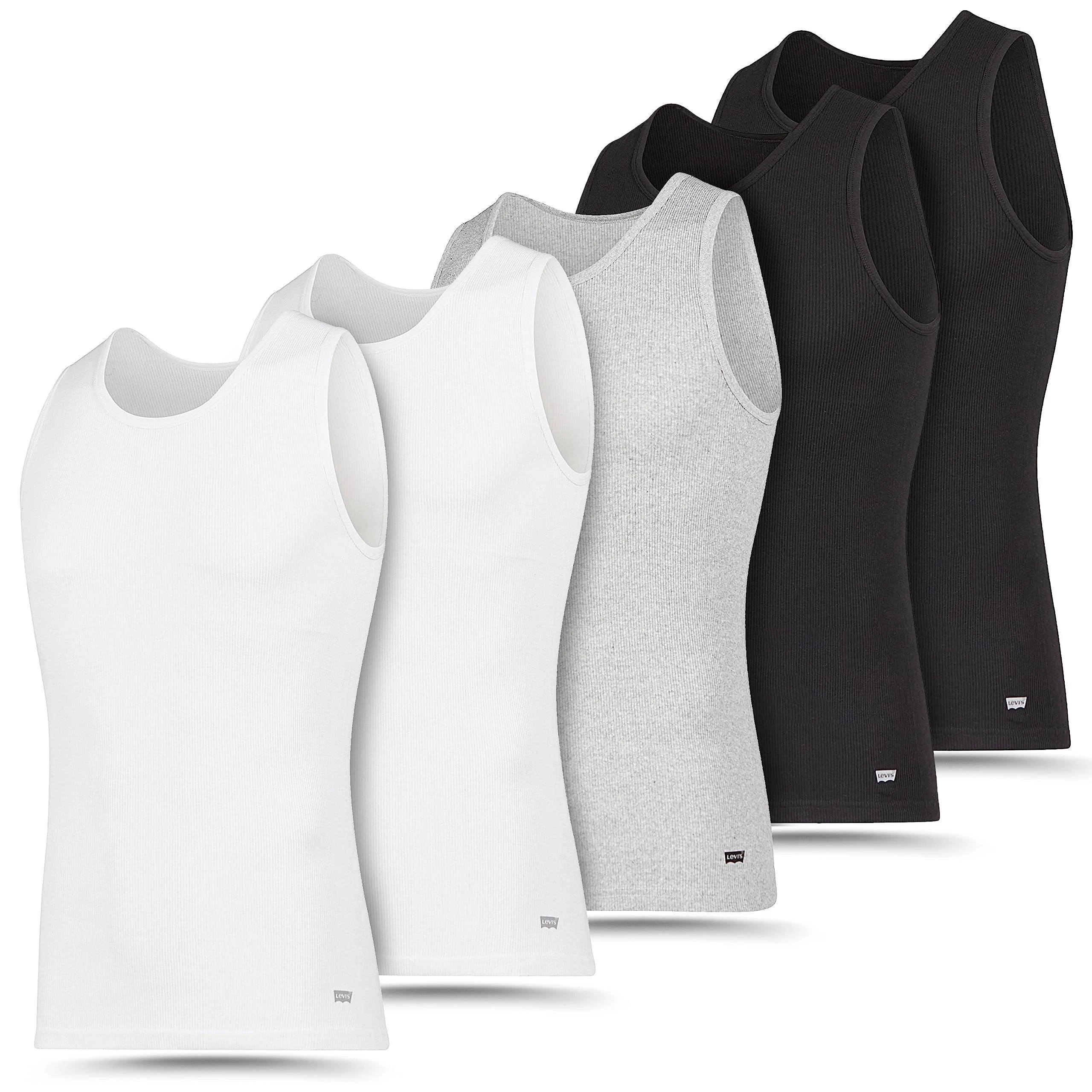 Levi's Lightweight Tank Tops for Men, 5 Pack Classic Ribbed Cotton Mens Undershirts