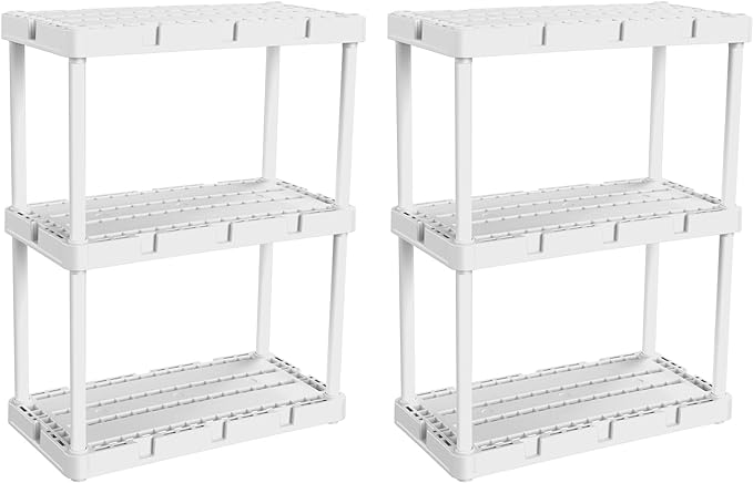 Gracious Living KNECT A Shelf 3 Shelf Interlocking Organizers, White (2 Pack)