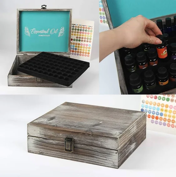 J JACKCUBE Design Essential Oil Storage Box Organizer with 70 Slots, Rustic ...