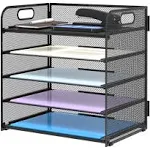 SUPEASY 5 Trays Paper Organizer with Handle - Mesh Desk File / Letter Organizer,Black Paper Sorter for Office,Home or School