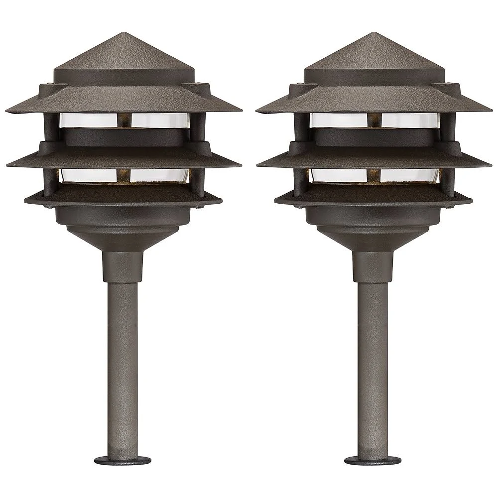 John Timberland Three-Tier Pagoda 11" High Bronze LED Path Lights Set of 2 235V4