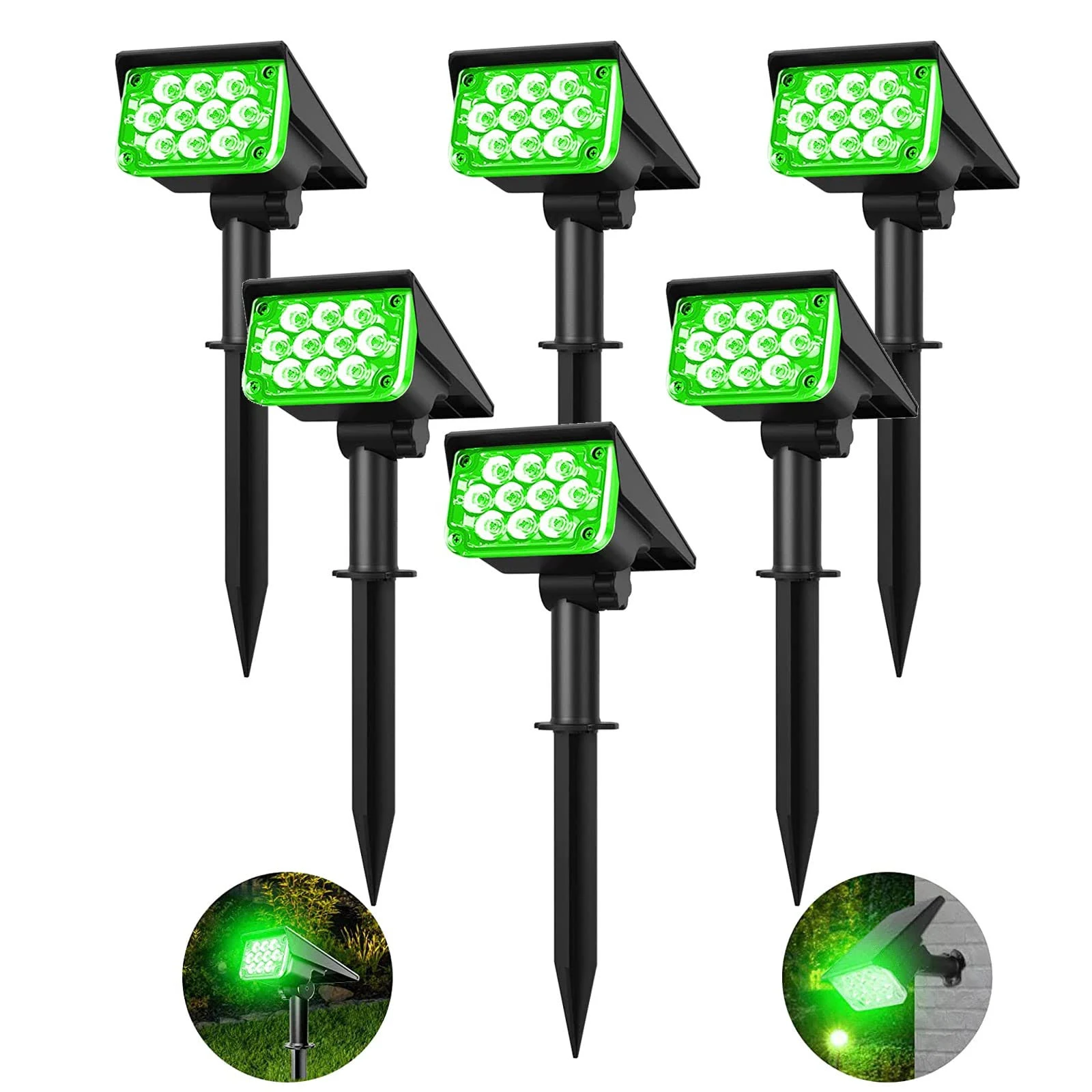 T-SUNUS Solar Green Lights Outdoor 20 LEDs Solar Spot Lights Solar Landscape Lights 2 in 1 Solar Powered Garden Light for Yard Porch Patio 6 Pack