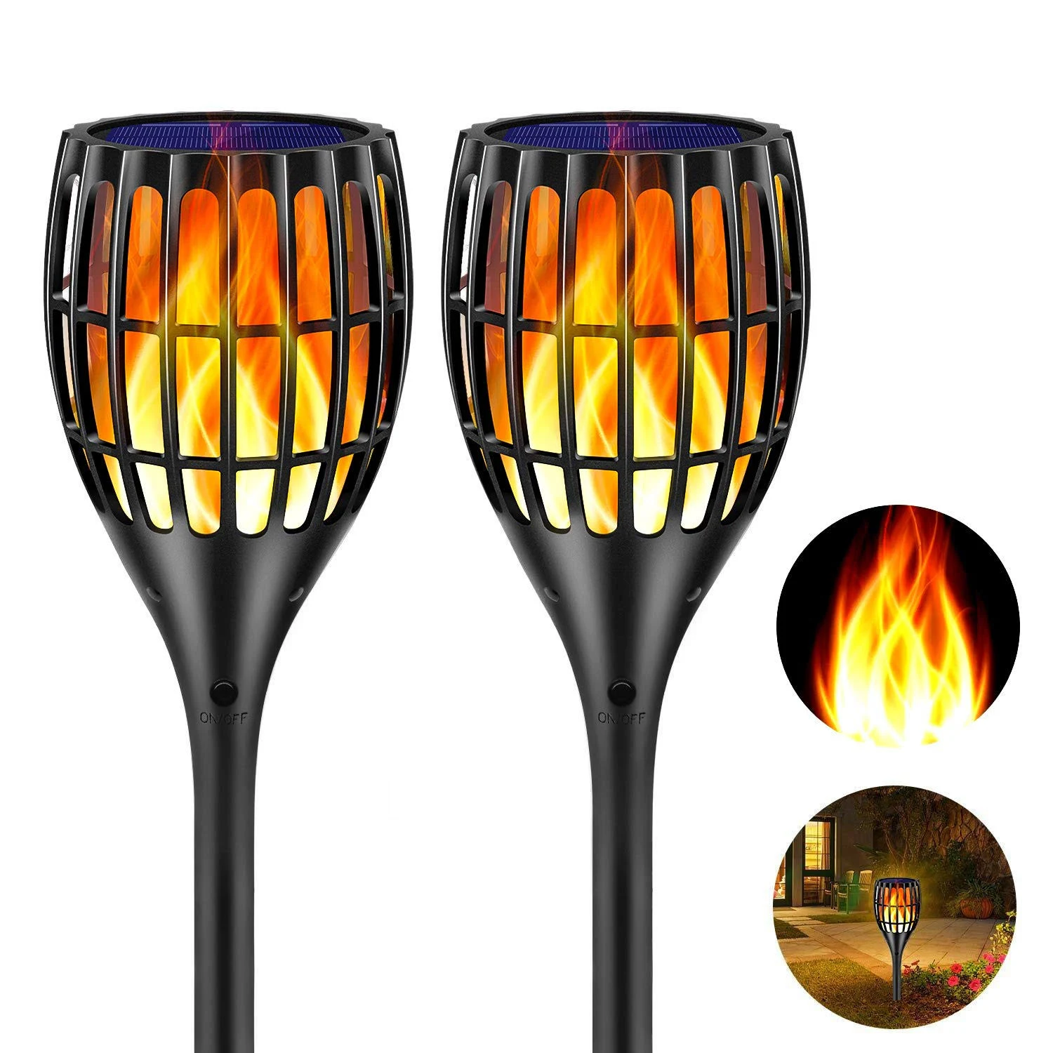 Solar Torch Flame Lights Waterproof Flickering Flames Solar Lights 43" Solar Garden Lights Outdoor Landscape Decoration Lighting Dusk to Dawn Auto On/Off for Yard Garden Pathway, 2 Pack