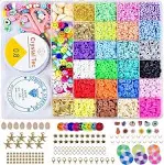 Clay Beads Bracelet Making Kit, 24 Colors Flat Round Polymer Clay Beads Set ...