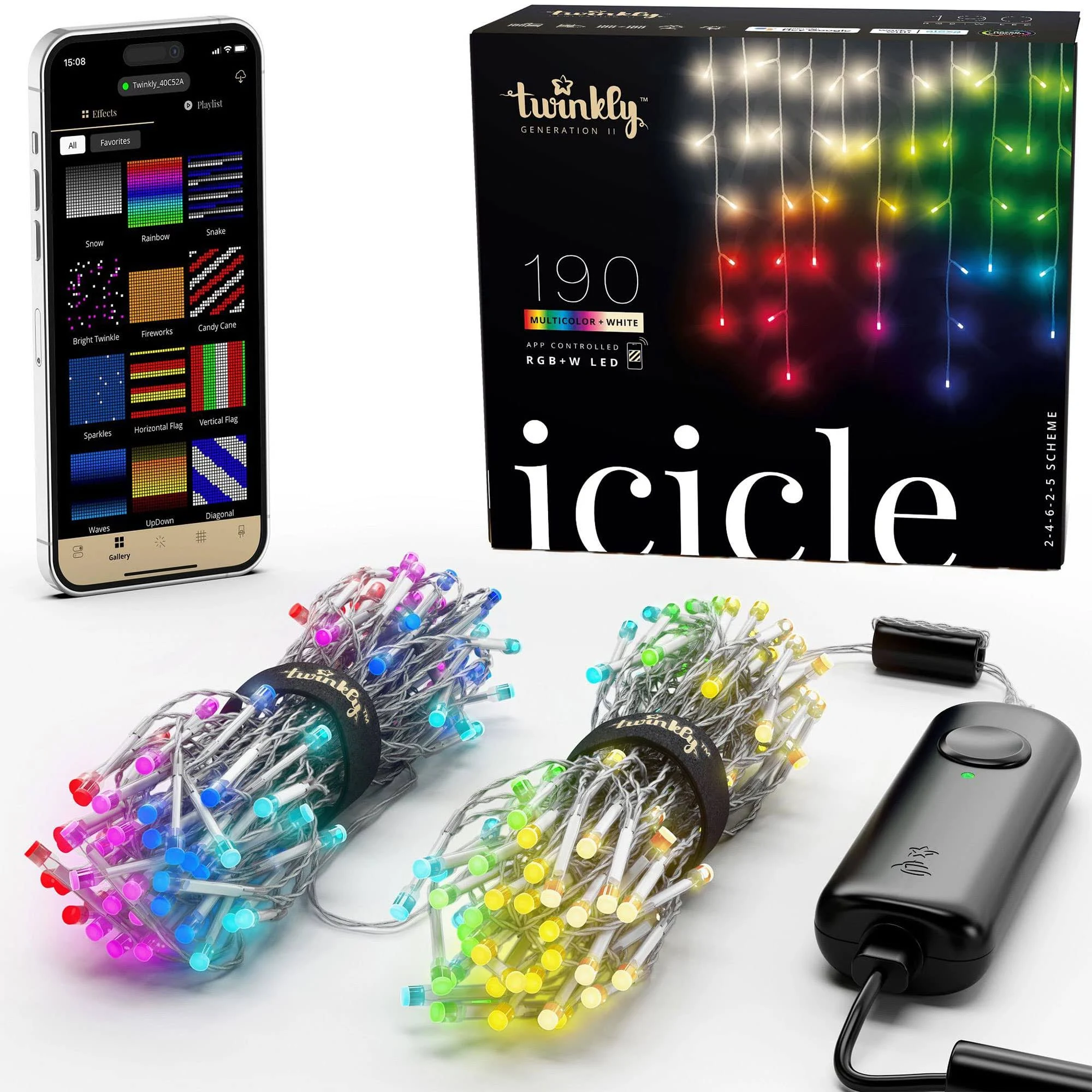 Twinkly Icicle App-Controlled Smart LED Christmas Lights 190 RGB