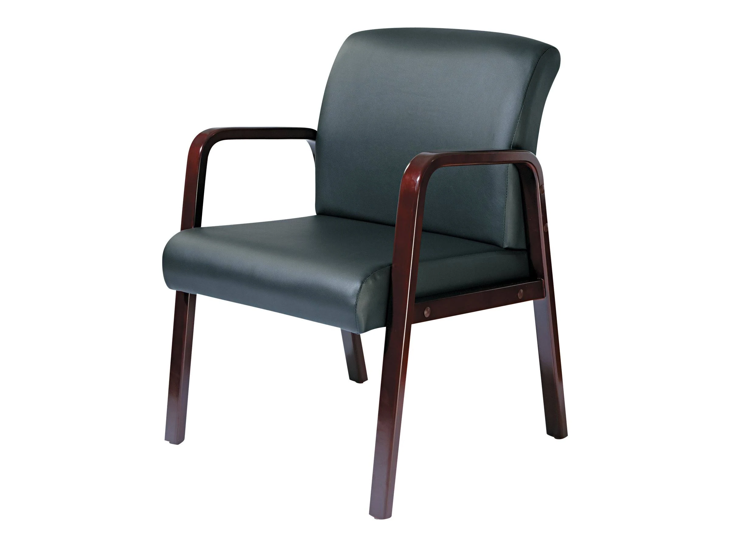 Alera Reception Lounge Series Guest Chair Mahogany/Black Leather RL4319M