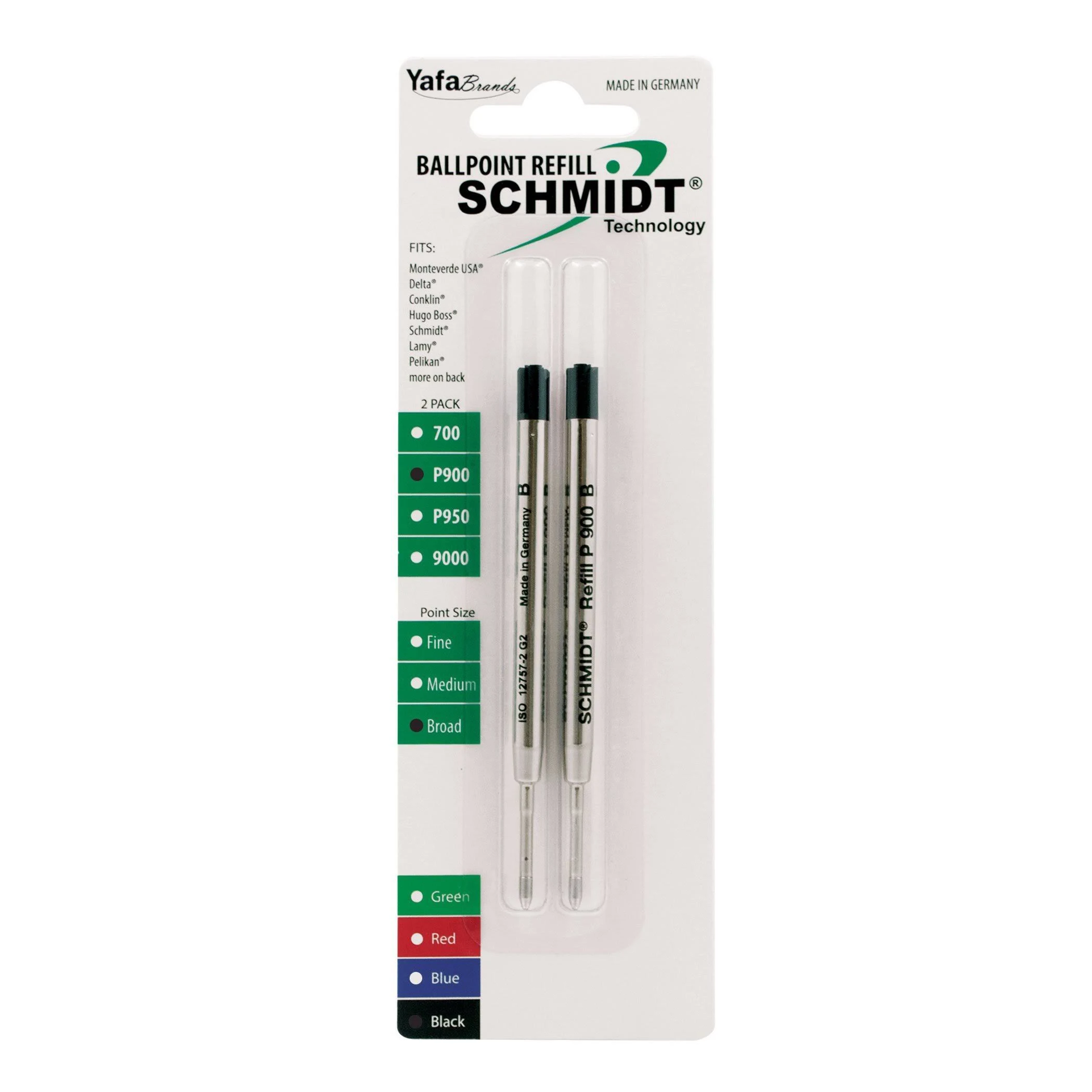 Schmidt P900 Ballpoint Tc Ball Parker Style Refill Medium, Blue, 2 Pack Blister