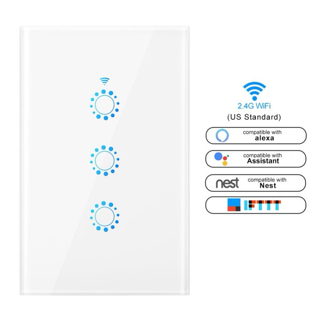 2/3 Gang WIFI Smart Switch In-Wall Light Remote Switches For Alexa Google IFTTT