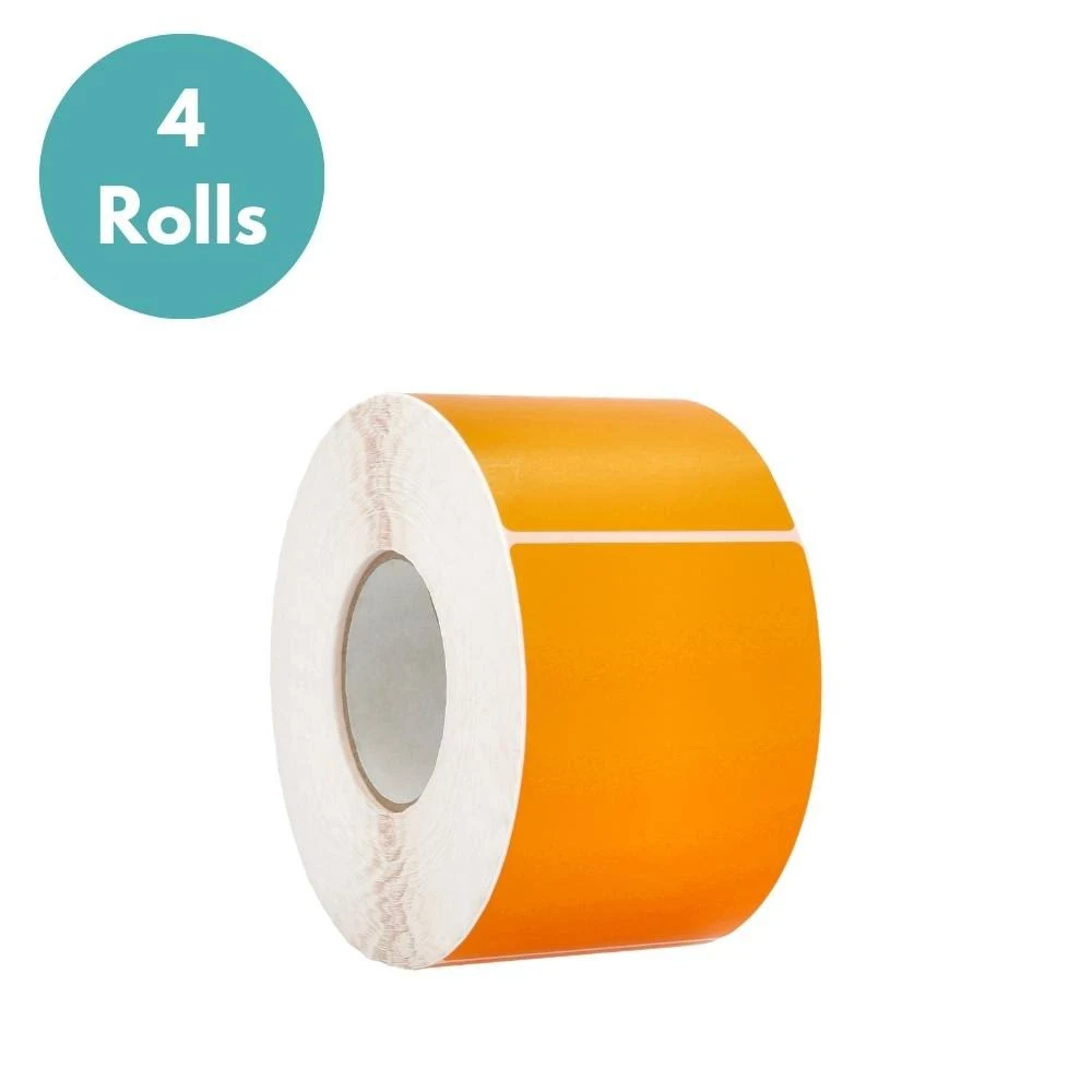 4 inch x 6 inch Orange Color Thermal Transfer Label, 3 inch Core, Required Ribbon, 1000 Labels/Roll (4 Rolls per CASE)