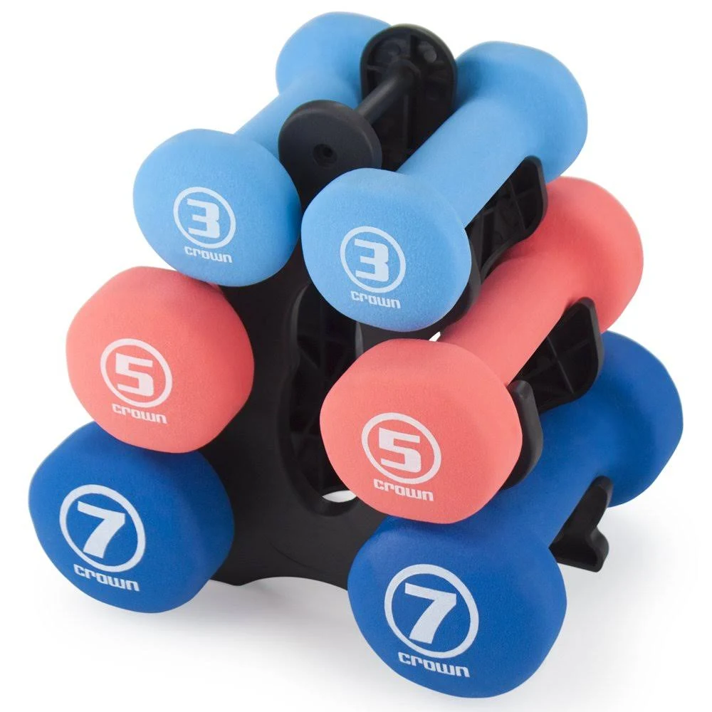 Set of 3 Pairs of Neoprene Body Sculpting Hand Weights with Stand by