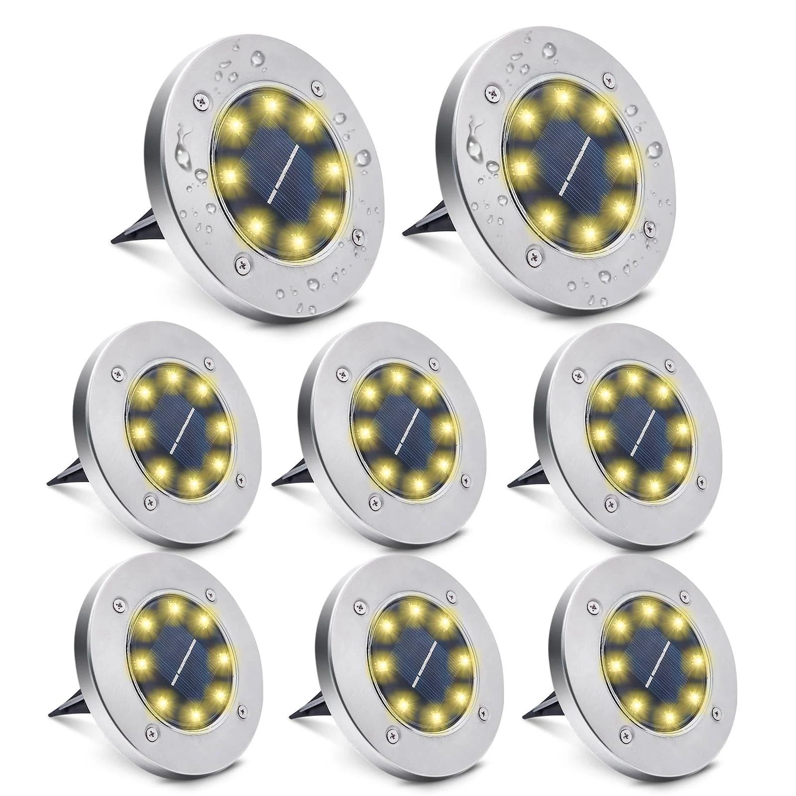 Solar Ground Lights - 8 LED Solar Garden Lights Outdoor,disk Lights Waterproof In-Ground Outdoor Landscape Lighting for Lawn Patio Pathway Yard Deck