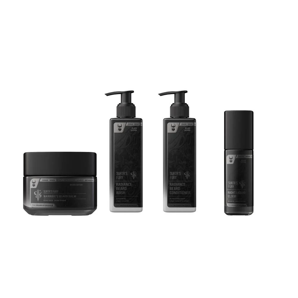 The Beard Growth Kit - Essential Grooming Set with Balm, Oil, Wash & Conditioner for Men - Surtr's Fury Platinum Collection