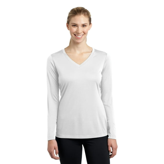 Sport-Tek LST353LS Ladies Long Sleeve PosiCharge Competitor V-Neck Tee - White - S