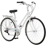 Schwinn Wayfarer Adult Bike Hybrid Retro-Styled Cruiser, 16-Inch/Small Steel Step-Through Frame, 7-Speed Drivetrain, Rear Rack, 700c Wheels, White