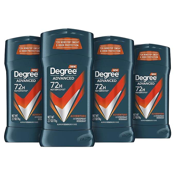 Degree Men Advanced Antiperspirant Deodorant Adventure 72-Hour Sweat and Odor Protection Antiperspirant For Men With MotionSense Technology 2.7 oz ( Pack of 4 )